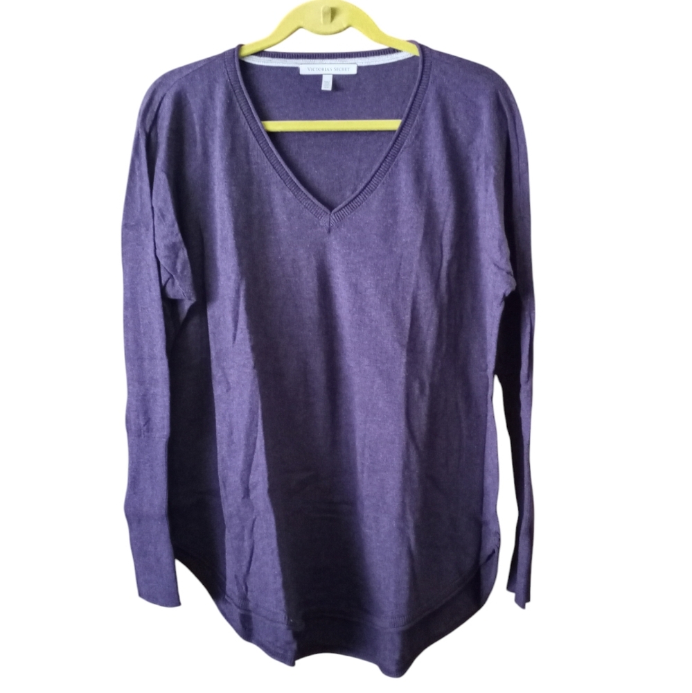 Victoria's Secret Sweater Small Cashmere Blend Oversized V-neck Heathered Purple